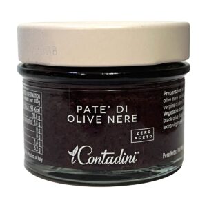 Vasetto in vetro di Paté di Olive Nere I Contadini, crema spalmabile artigianale pugliese