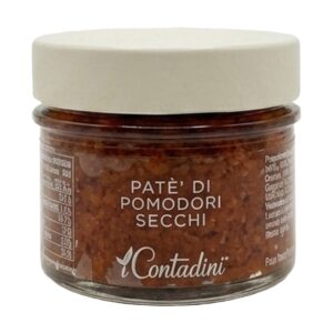 Vasetto in vetro di Paté di Pomodori Secchi I Contadini, crema spalmabile artigianale pugliese dal colore rosso intenso