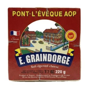 Formaggio Pont-L'Évêque AOP E. Graindorge dalla tipica forma quadrata con crosta lavata aranciata e pasta morbida