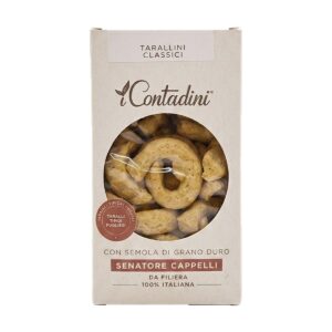 Confezione di Tarallini Classici I Contadini con semola di grano duro Senatore Cappelli, snack artigianale pugliese