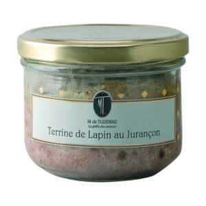 Vasetto in vetro di Terrine de Lapin au Jurançon Madame de Turenne, raffinata terrina di coniglio con vino Jurançon