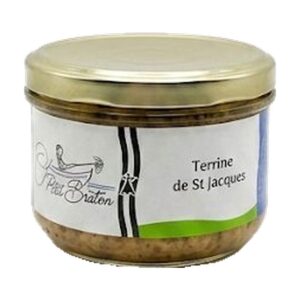 Vasetto in vetro di Terrine de Saint-Jacques Filet Bleu (Filet Breton), raffinata terrina spalmabile artigianale bretone a base di capesante.