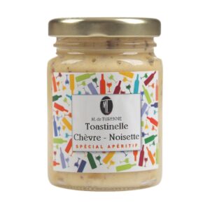 Vasetto di Toastinelle chèvre e noisette Madame de Turenne con etichetta dal design raffinato ed elegante